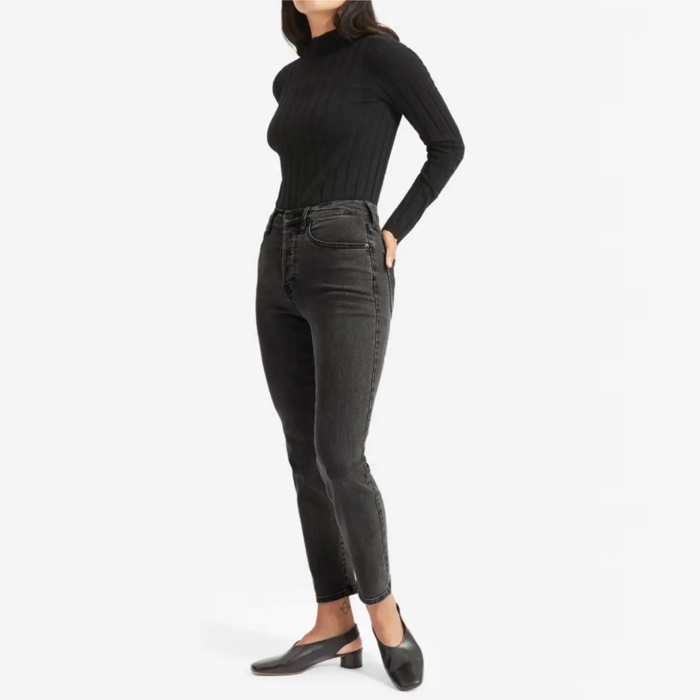 Everyone High Rise Slim Straight Jeans Grey Button Fly Womens 27 Ankle Denim